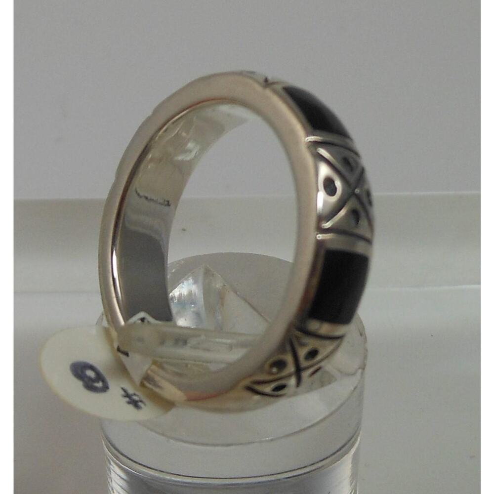 Vintage Black Sterling Silver Band Ring, Designer Signed, Size 6.25 - Picture 5 of 9